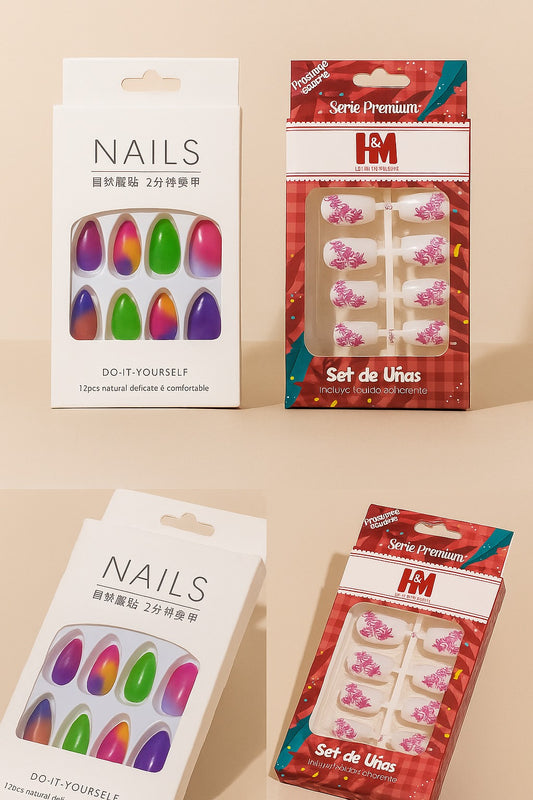 Artificial Press-On Nails Combo Set Vibrant Colors &amp; Trendy Designs |
