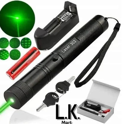 High-Power 303 Green Laser Pointer with Adjustable Focus Rechargeable 3.7V Battery, - CheckNpays