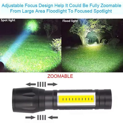 Super Bright USB Rechargeable Plastic Flashlight with Side Light Compact, Durable