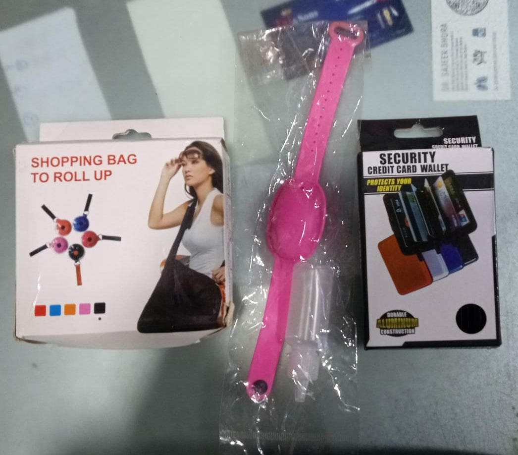 Pack of 3 Combo Alluma Wallet, Sanitizer Watch &amp; Reusable Shopping