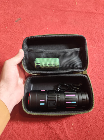 Tactical LED Flashlight Kit with Portable Green Hard Case High-Powered, Rechargeable,