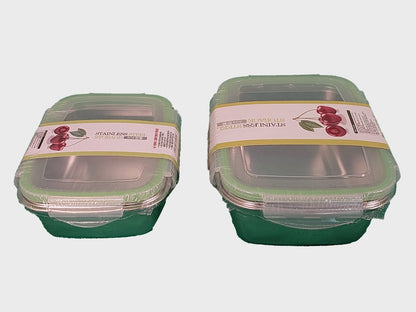 Pack of 2 Leak-Proof Stainless Steel Lunch Boxes 450ml &amp; 1000ml