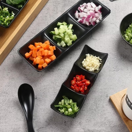 3-Compartment Dipping Sauce Dish BPA-Free Plastic Condiment Server for Hot Pot,