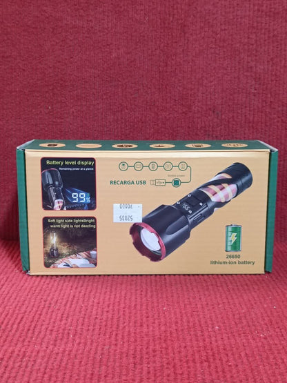 Long Range LED Rechargeable Flashlight 26650 Battery, Power Bank Function, Battery