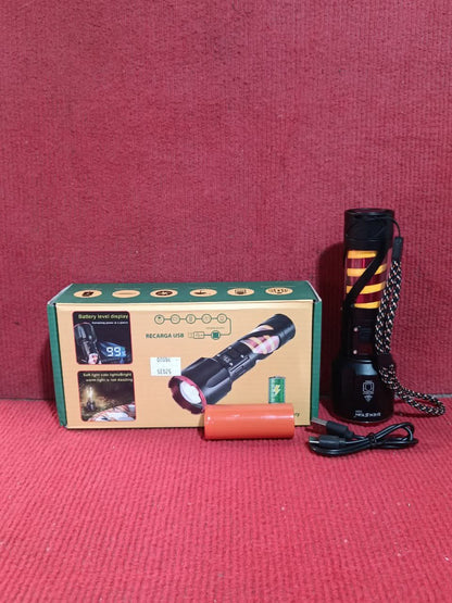 Long Range LED Rechargeable Flashlight 26650 Battery, Power Bank Function, Battery