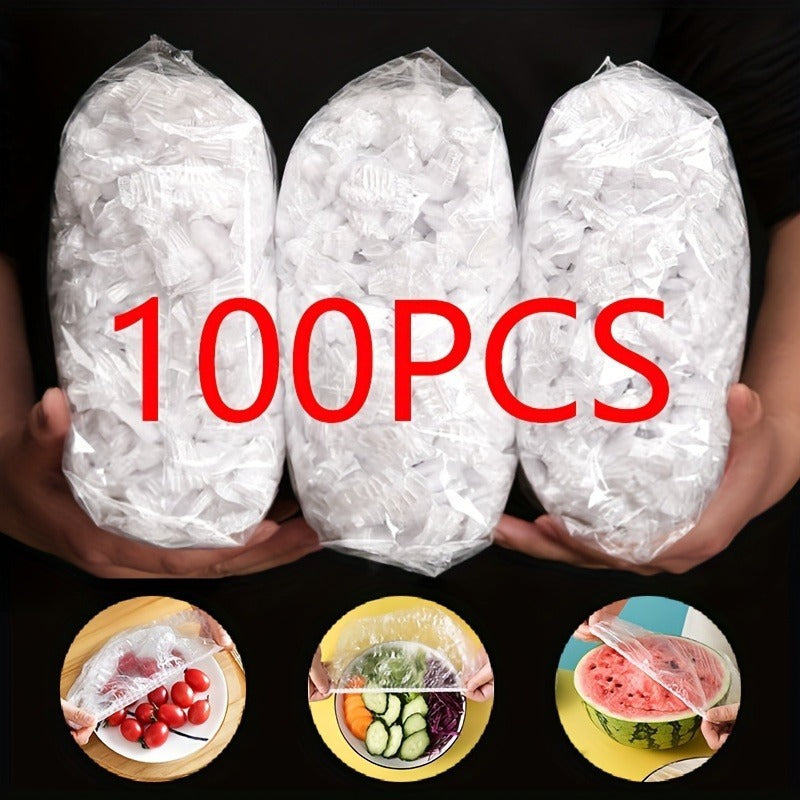 100pcs Stretchable Plastic Food Covers Disposable Transparent Wrap for Bowls, Plates,