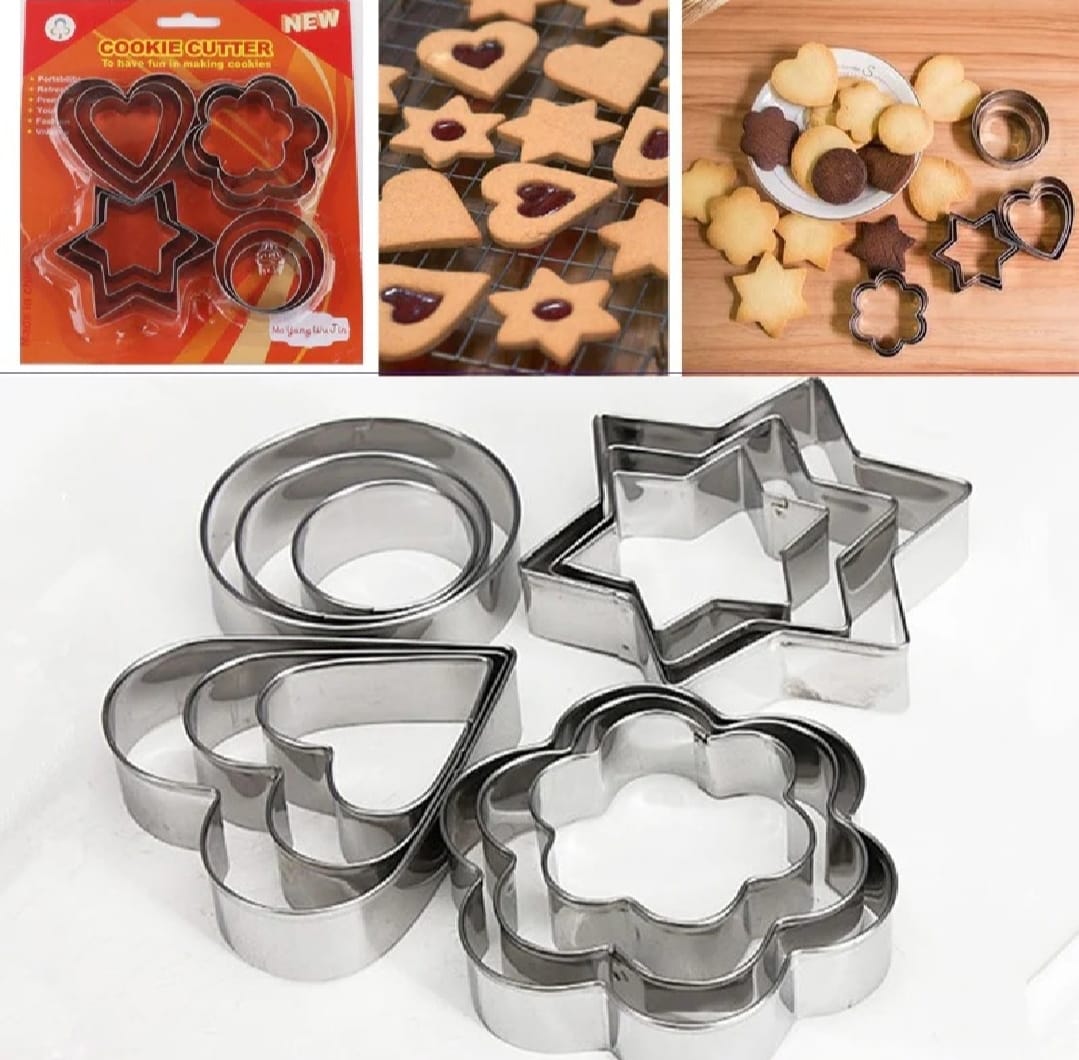 12-Piece Stainless Steel Cookie Cutter Set 4 Assorted Shapes for Baking, - CheckNpays