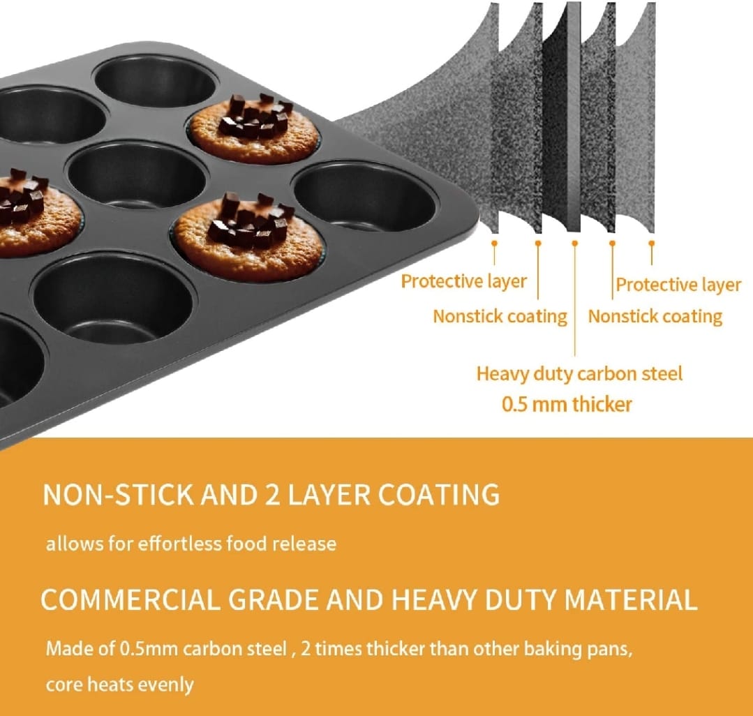 6-Cup Muffin Pan Non-Stick Carbon Steel Cupcake Baking Tray | Heavy - CheckNpays