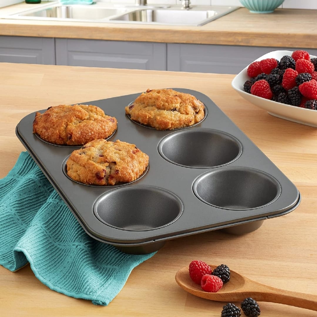 6-Cup Muffin Pan Non-Stick Carbon Steel Cupcake Baking Tray | Heavy - CheckNpays