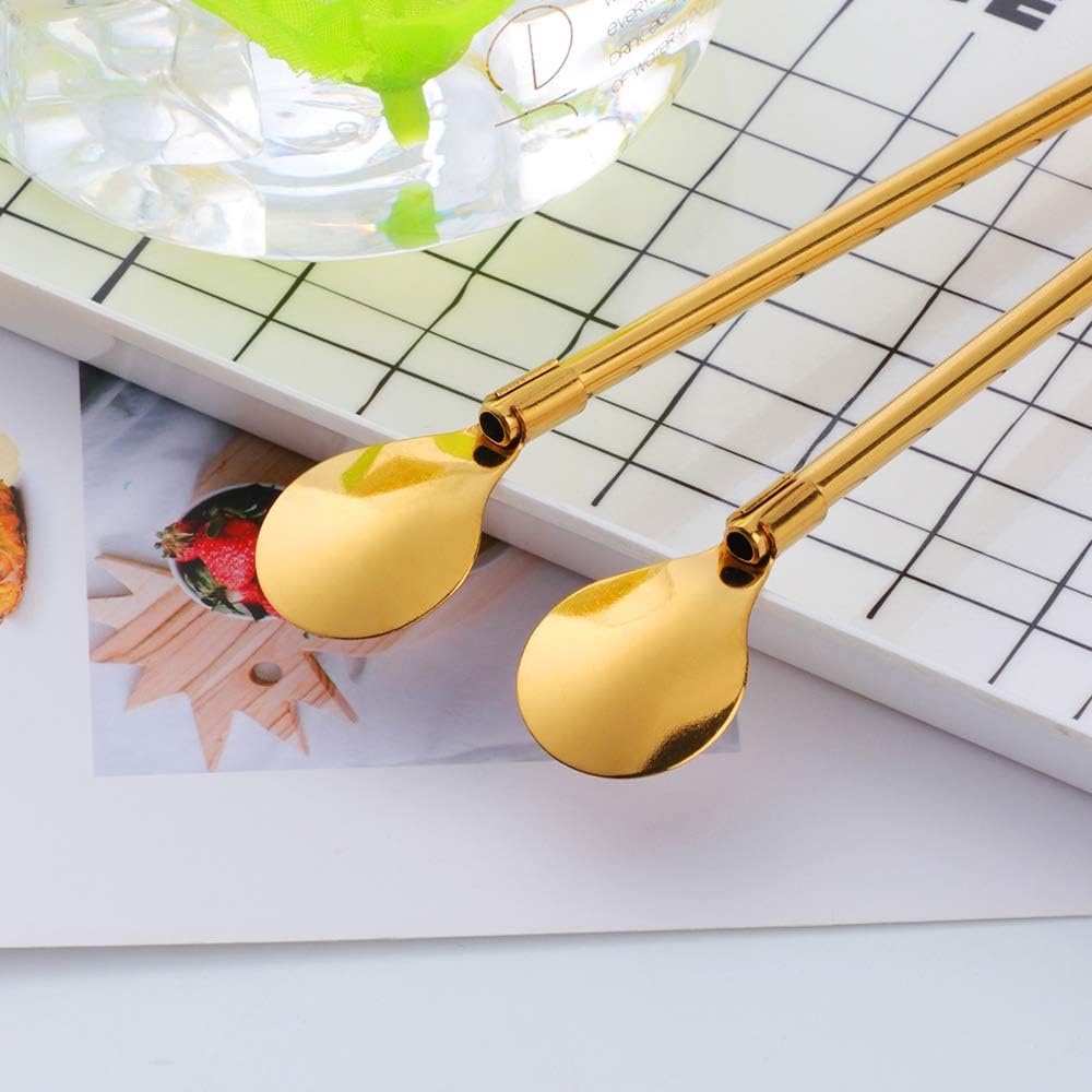 6-Piece Reusable Stainless Steel Straw Spoons with Cleaning Brush Eco-Friendly - CheckNpays