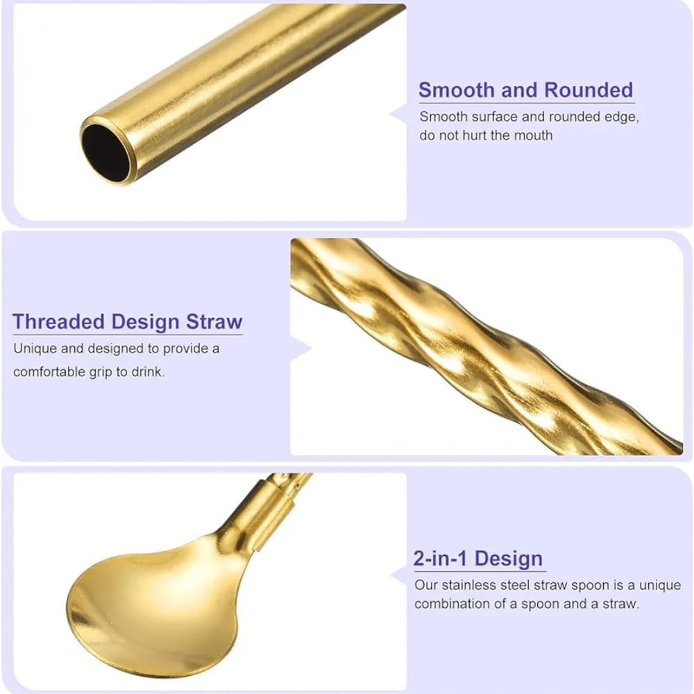 6-Piece Reusable Stainless Steel Straw Spoons with Cleaning Brush Eco-Friendly - CheckNpays