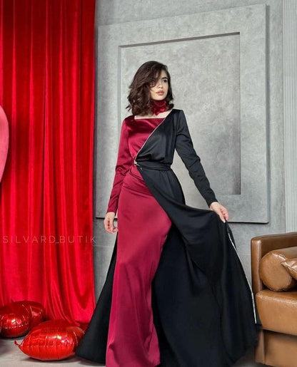 Beautifull Black Western Maxi Shamoz Silk, 3-Piece Set with Trouser &amp;