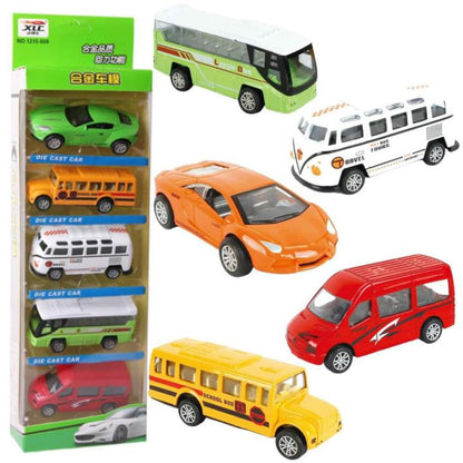 5-Piece Die Cast Metal Car and Bus Set 1:64 Scale City - CheckNpays