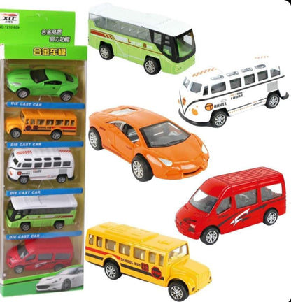5-Piece Die Cast Metal Car and Bus Set 1:64 Scale City - CheckNpays