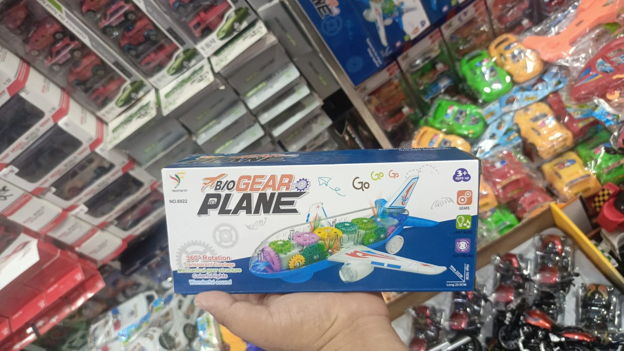 New Trending Transparent Gear Plane Toy Light Mode, Music, Bump-and-Go Action,