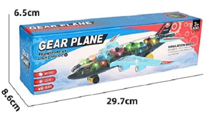 New Trending Transparent Gear Plane Toy Light Mode, Music, Bump-and-Go Action,