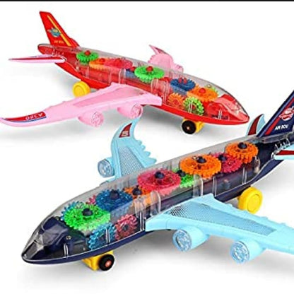 New Trending Transparent Gear Plane Toy Light Mode, Music, Bump-and-Go Action,