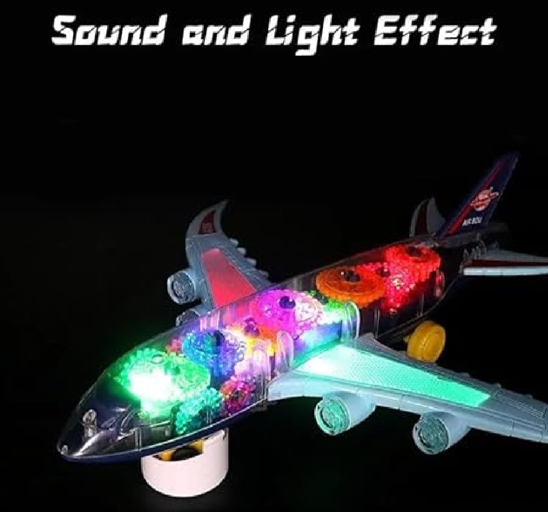 New Trending Transparent Gear Plane Toy Light Mode, Music, Bump-and-Go Action,