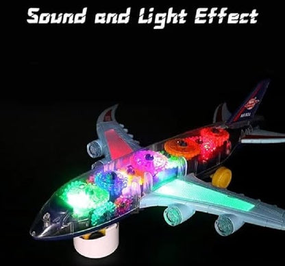 New Trending Transparent Gear Plane Toy Light Mode, Music, Bump-and-Go Action,