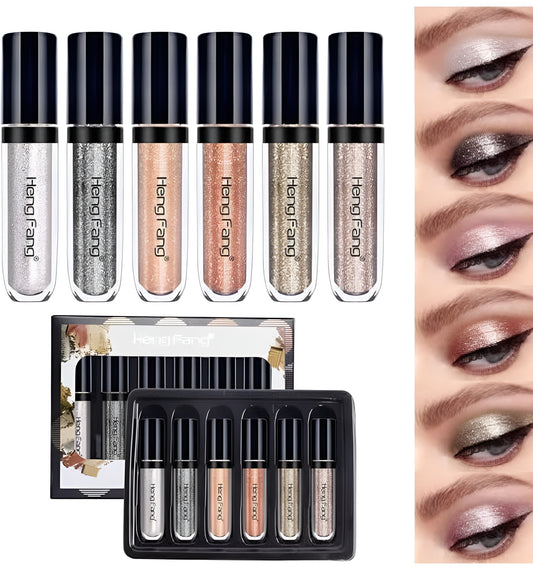 HENG FANG 6 Pcs Liquid Diamond Glitter Eyeshadows Set Waterproof, Long-Lasting,