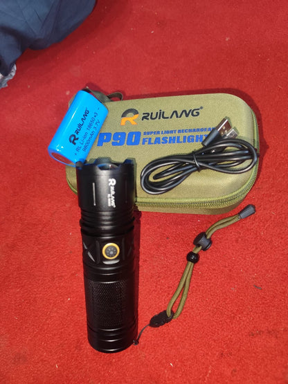 Ruilang P90 High Power Rechargeable LED Flashlight Ultra Bright Torch with
