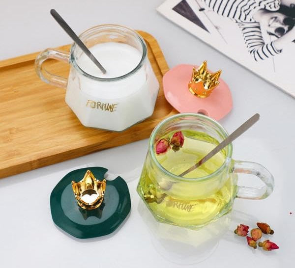 Golden Crown Sugar Pot with Lid &amp; Spoon Elegant Storage Jar