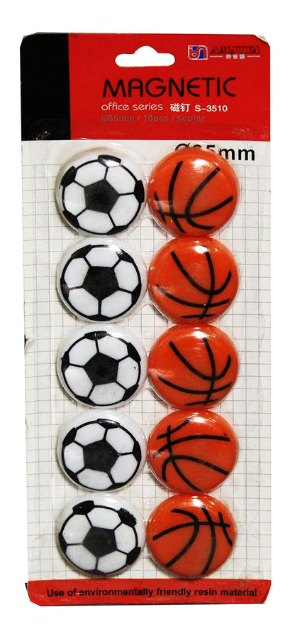 Basketball &amp; Football Refrigerator Magnets Set of 10 Durable Sports-Themed Decorative