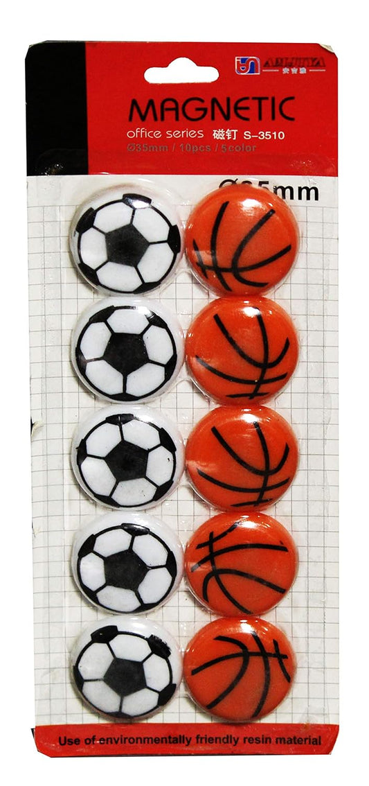 Basketball &amp; Football Refrigerator Magnets Set of 10 Durable Sports-Themed Decorative
