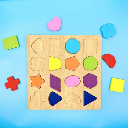 Colorful Geometric Shapes Wooden Cognitive Board Puzzle Educational Learning Toy for - CheckNpays