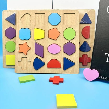 Colorful Geometric Shapes Wooden Cognitive Board Puzzle Educational Learning Toy for - CheckNpays