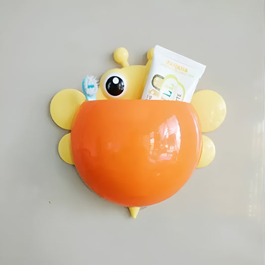 Bee Shaped Plastic Toothbrush Holder with Suction Hook Cute Wall Mounted