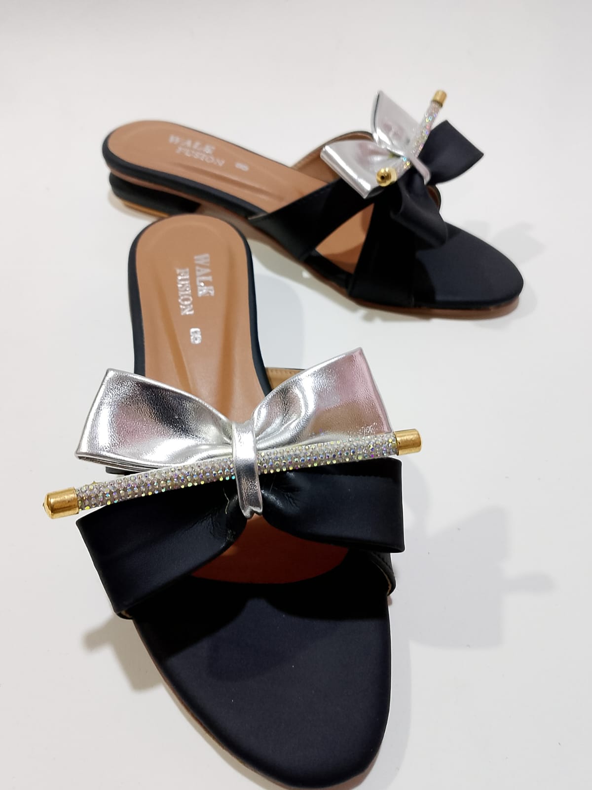 New Fashion New Design Black Bow Slide Sandals with Crystal Accent For - CheckNpays