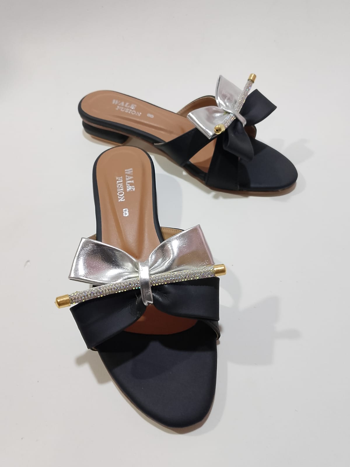 New Fashion New Design Black Bow Slide Sandals with Crystal Accent For - CheckNpays