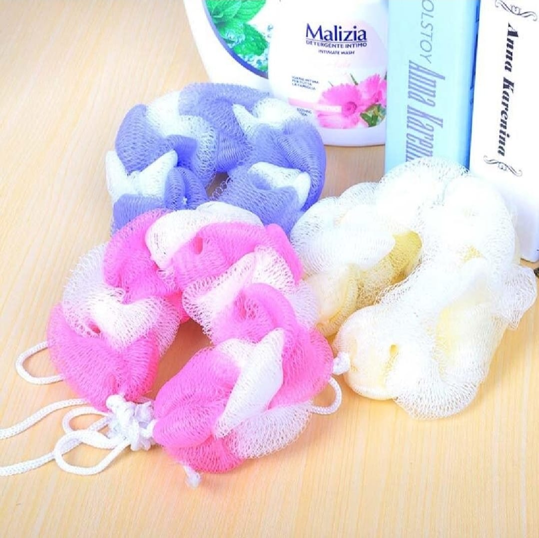 2PCs Wash Brush Bath Back Hanging Mesh Shower Sponge Soft Exfoliating