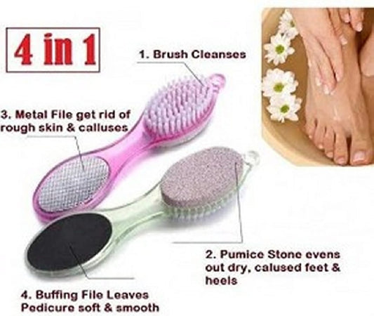 4-in-1 Pedicure Foot Filer Callus Remover, Pumice Stone, Nail Brush &amp;