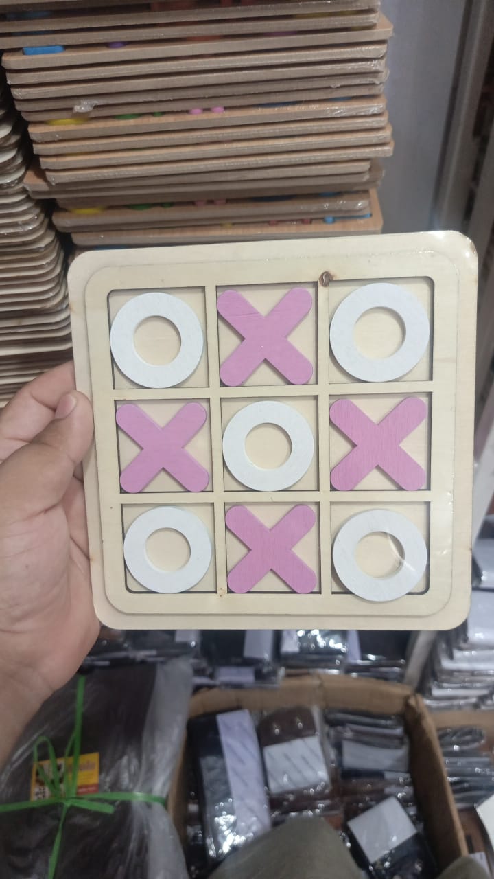 Wooden Tic-Tac-Toe Board Game Classic XO Strategy Game for Kids, Toddlers, - CheckNpays