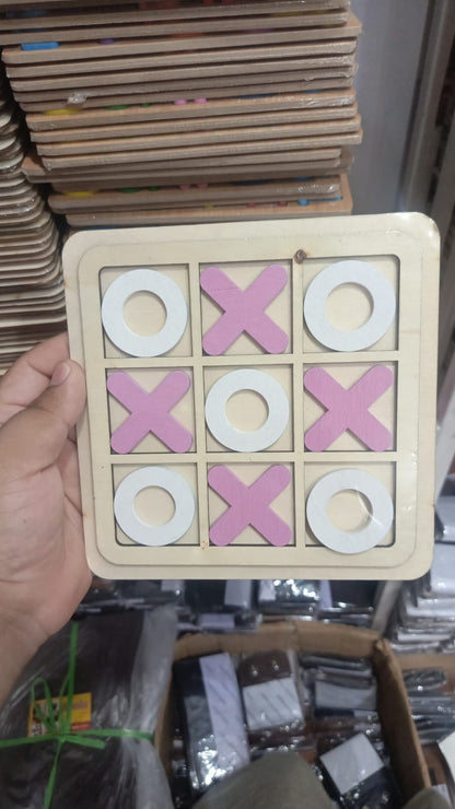 Wooden Tic-Tac-Toe Board Game Classic XO Strategy Game for Kids, Toddlers, - CheckNpays