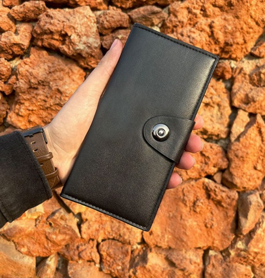 Tri-Fold Pure Leather Long Wallet for Men &amp; Women Genuine Cow