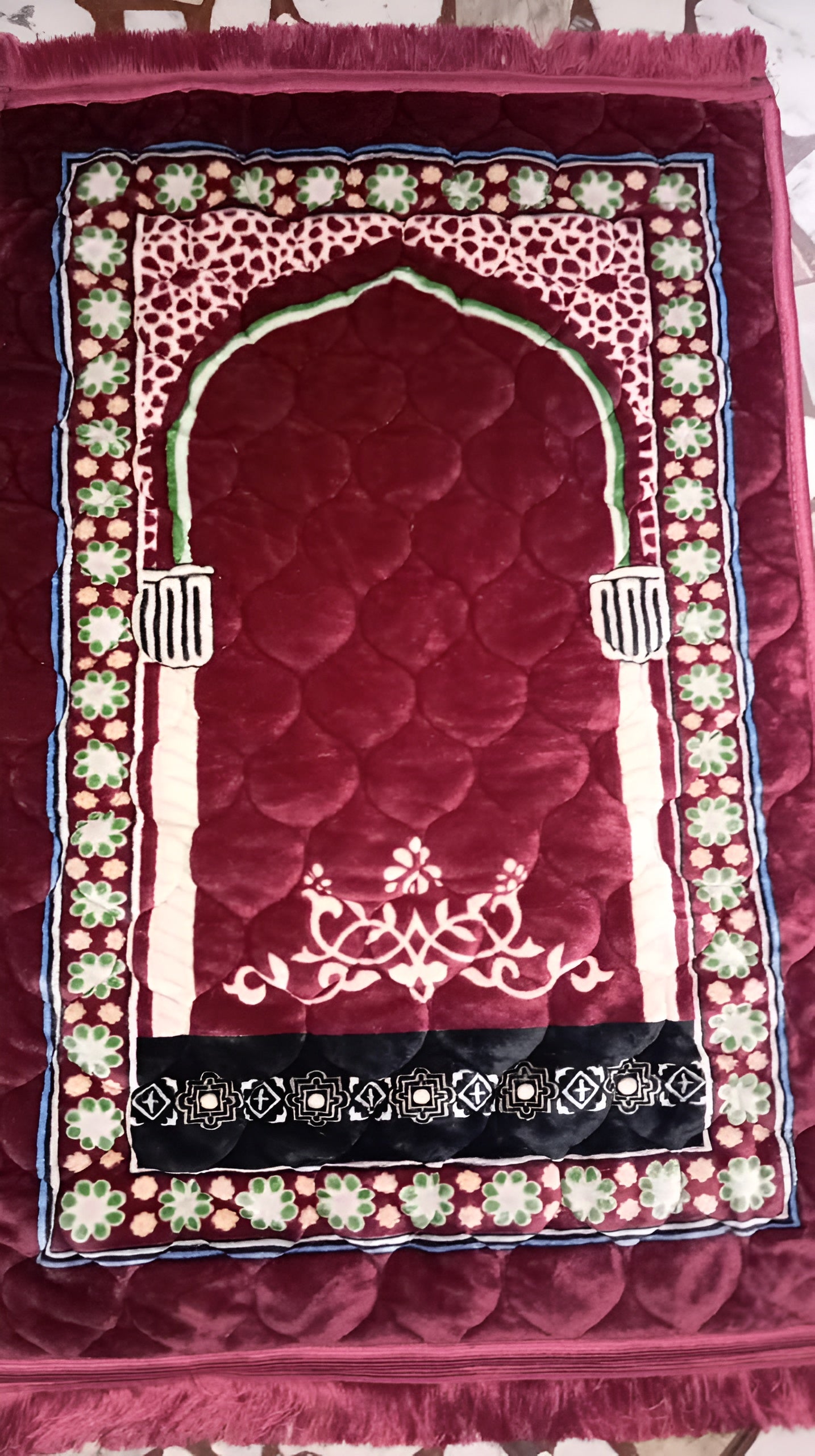 Luxury Velvet Embossed Prayer Mat Soft Comfortable Muslim Janamaz for Daily - CheckNpays