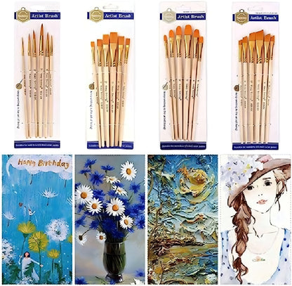 Pack of 6 Professional Angular Brush Set for Artists Wooden Handle