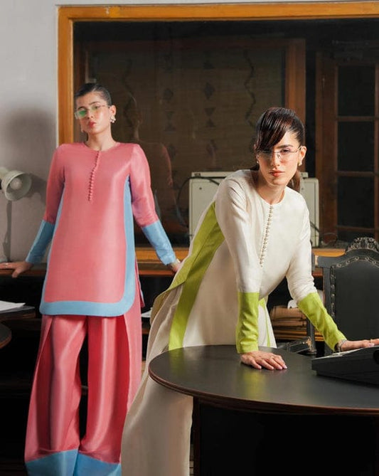 Rosy Glow Swiss Lawn Shirt Elegant Color Block Design for Women