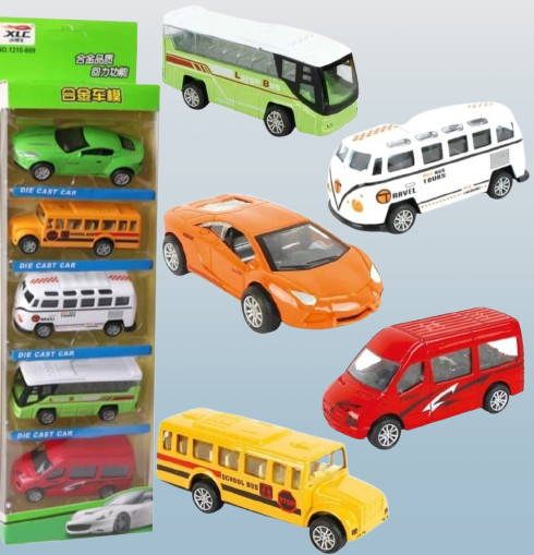 5-Piece Die Cast Metal Car and Bus Set 1:64 Scale City - CheckNpays