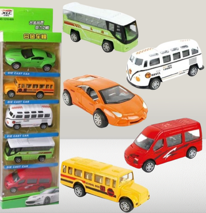 5-Piece Die Cast Metal Car and Bus Set 1:64 Scale City - CheckNpays