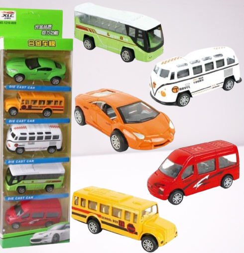 5-Piece Die Cast Metal Car and Bus Set 1:64 Scale City - CheckNpays