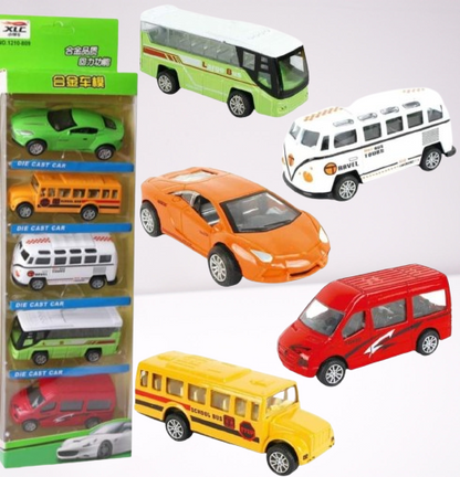 5-Piece Die Cast Metal Car and Bus Set 1:64 Scale City - CheckNpays