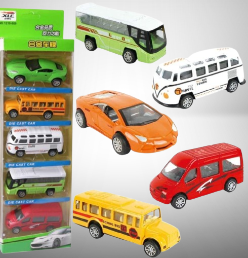5-Piece Die Cast Metal Car and Bus Set 1:64 Scale City - CheckNpays