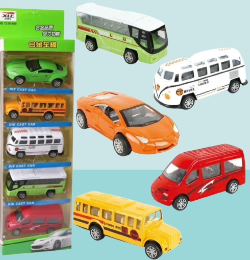 5-Piece Die Cast Metal Car and Bus Set 1:64 Scale City - CheckNpays