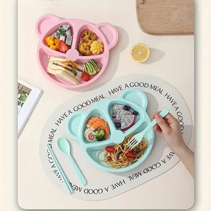 5 Piece Multi Color Panda Plates With 3 Spoons And 2 Forks
