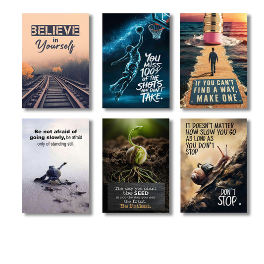 Pack Of 6 Motivational Quotes Sticky Wooden Canvas Frames For Wall Decore