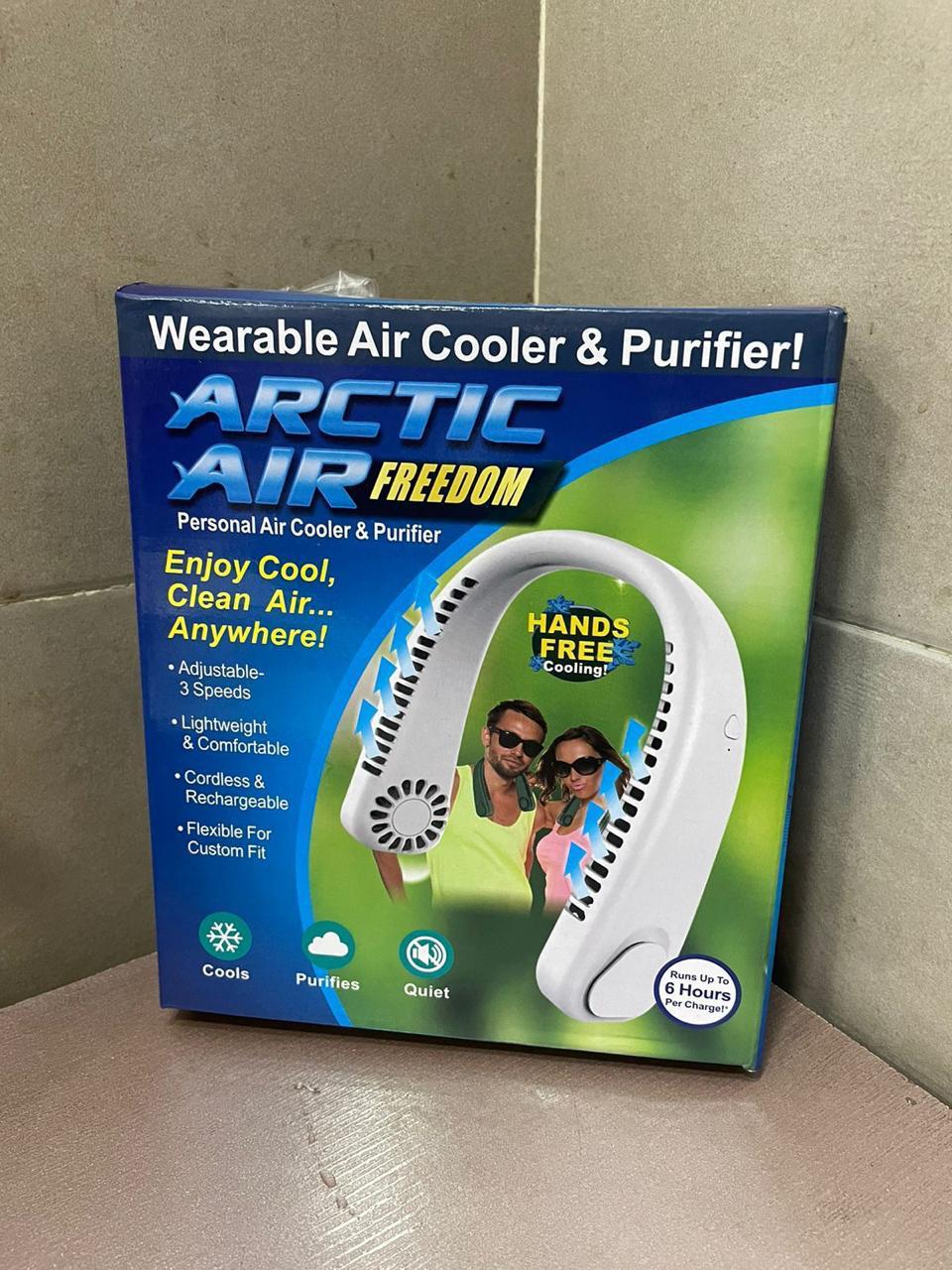 Wearable 3-Speed Neck Cooler, Small Fan for Outdoor &amp; Indoor Use, USB-Rechargeable